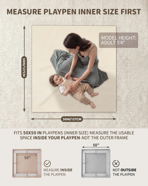 50x50, 1.5 Joypony Baby Play Mat for Floor Thick Vegan Leather Crawling Mat with Removable Cover, Waterproof Playpen