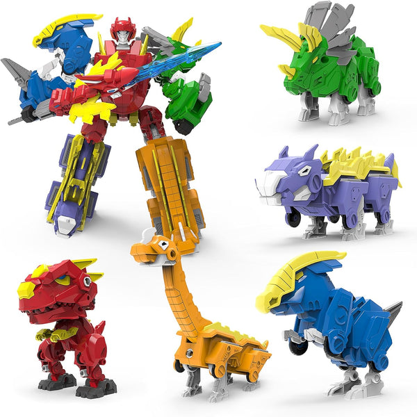 5-in-1 Robot Dinosaur Toys Set: Large Transforming Robot Take Apart Kit with 5 Dinosaur Action Figures for Kids Ages 4-9