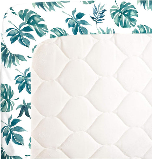 NoJo Super Soft Green & White Palm Leaf Mini Crib Fitted Sheet for Nursery