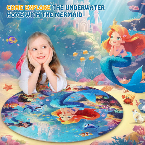 Puzzles for Kids Ages 4-8, 70 Pieces Mermaid Floor Jigsaw Puzzle for Toddler Girls, Educational Birthday Gift