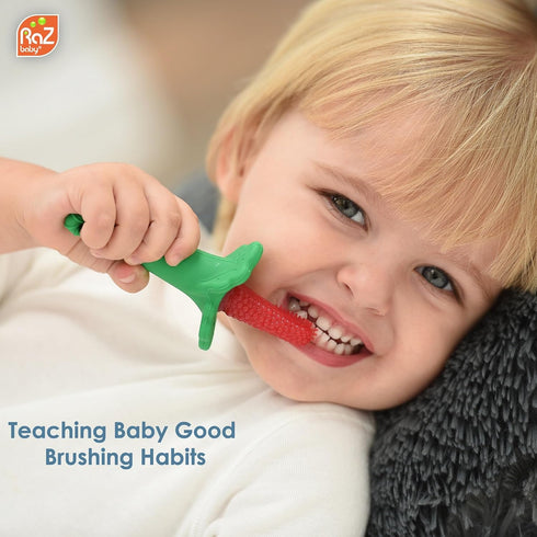 Razbaby RaZberry Baby Teether & Toothbrush, BerryBumps for Sore Gums, Perfectly Sized, 1 Oz