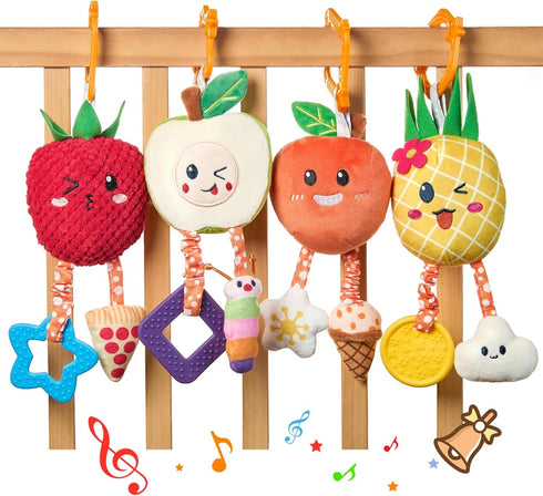 OR OR TU Baby Toys for 3 6 9 12 Months, Hanging Fruit Rattles, Infant Newborn Stroller Mobile Toys, Plush Wind Chime