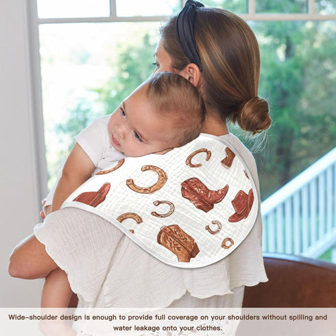 Mazeann 2 Pack Western Cowboy Boots Cute Burp Cloths Baby Boys Girls Absorbent Soft Cotton Burping Cloths Rags