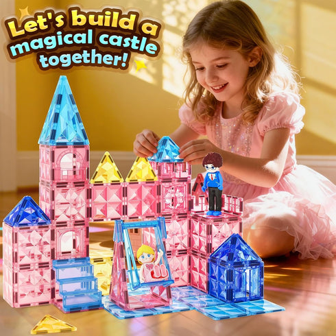 3 4 5 6 Coodoo Diamond Magnetic Tiles Magnetic Building Blocks STEM Sensory Toy for Boys Girls Pink Castle Dollhouse