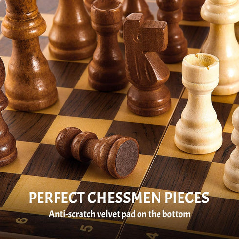 80 Pieces Wooden Checkers - Handcrafted Chess with Drawstring Storage Pouch, Classic Game Set