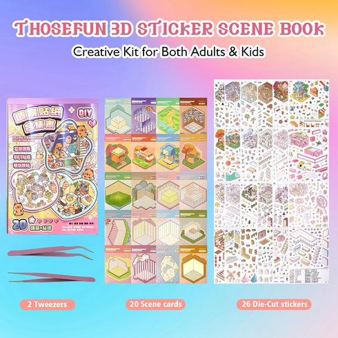 Fieoriia 3D 20 Sets Sticker Book Scene, DIY Miniature World Craft Kit, Art Therapy Activity for Adults, Kids, Family