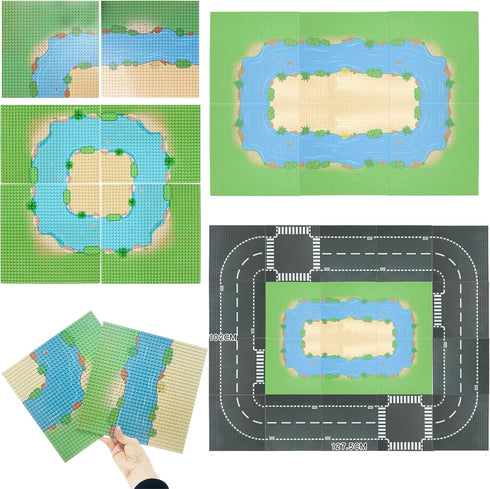 6 Pack Grassland Rivers Pattern Baseplate, 10" x 10", Building Brick Base Plate for Kids Toy