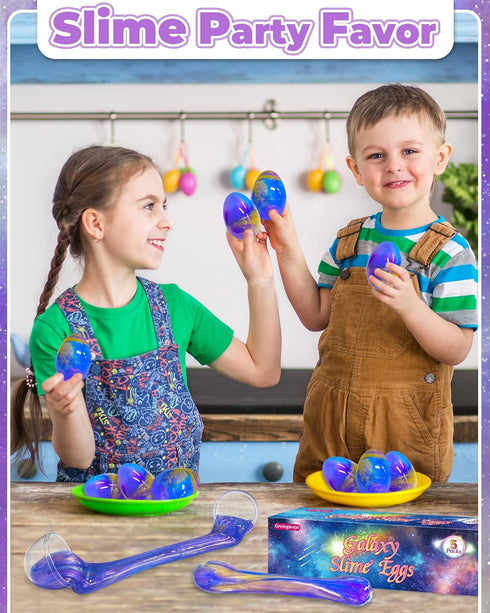 5 Pack Greingways Prefilled Easter Eggs Galaxy Slime Toys, Teens Easters Basket Stuffers Egg Fillers, Easter Games Gift