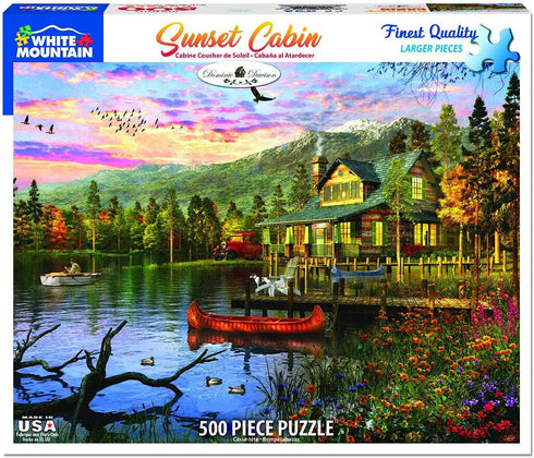 White Mountain Puzzles Sunset Cabin Store - 500 Piece Jigsaw Puzzle