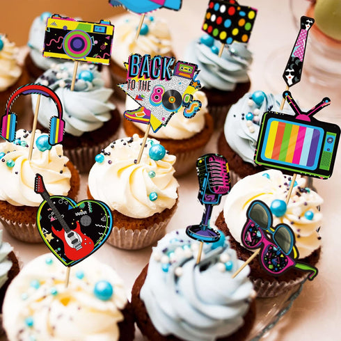 Clabby 32 Pieces 80s 90s Cupcake Topper Theme Birthday Party Decorations, Hip Hop Cake Supplies for Adults, Roller
