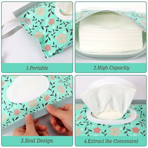 2 Pack FEBSNOW Baby Wipe Pouch, Portable Wet Wipe Holder Container, Reusable and Refillable Travel Wet Wipes Dispenser