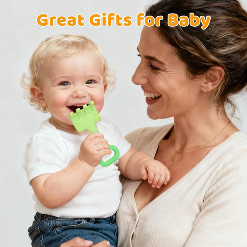 Gaiabliss 0-6 6-12 2 Pack Baby Teething Toys, Baby Garden Teether Toys Shovel & Rake Silicone Teethers for Babies