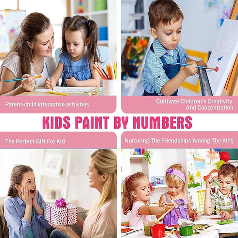 4 Pack Animal Paint by Number for Kids with Wooden Frame, Easy DIY Acrylic Oil Painting Kits for Home Decor (Ages 4-12,