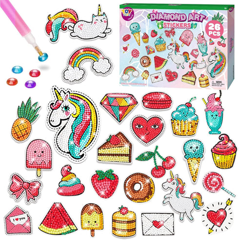 TOY Life Diamond Painting Kits for Kids, 26pcs Unicorn Diamond Art Stickers, Gem Art Craft Kits for Ages 3-12