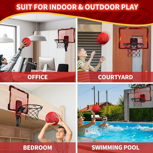 Basketball Hoop Indoor - Mini Basketball Hoop with 7 LED Lighting, Scoreboard, Over Door Foldable Basketball Toys