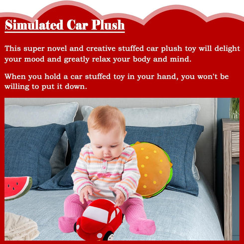 Plush Red Stuffed Car Shaped Pillow - Cute Toy Decor Gifts for Kids, 11.8 Inch