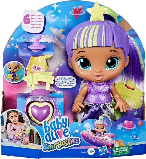 Baby Alive Star Besties Doll, Lovely Luna, 8-inch Space-Themed Doll for 3 Year Old Girls and Boys and Up, Accessories