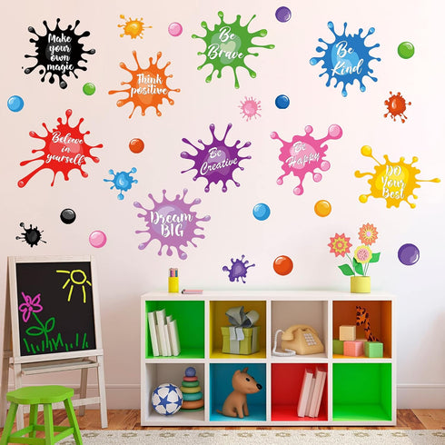 Colorful Inspirational Quotes Wall Decals, Watercolor Paint Wall Stickers with Motivational Lettering for Kids