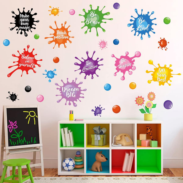Colorful Inspirational Quotes Wall Decals, Watercolor Paint Wall Stickers with Motivational Lettering for Kids