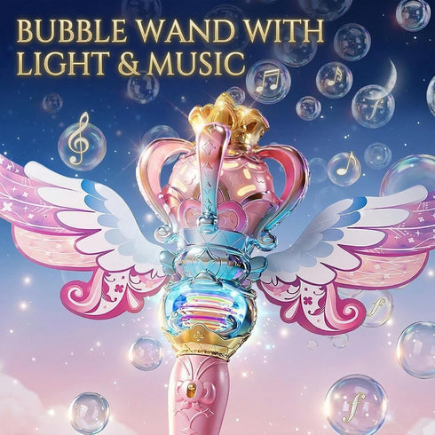 12 3-8 Uregoio Princess Bubble Wand for Girls - Rechargeable Spinning Light Up Magic Fairy Scepter Bubble Machine Toy