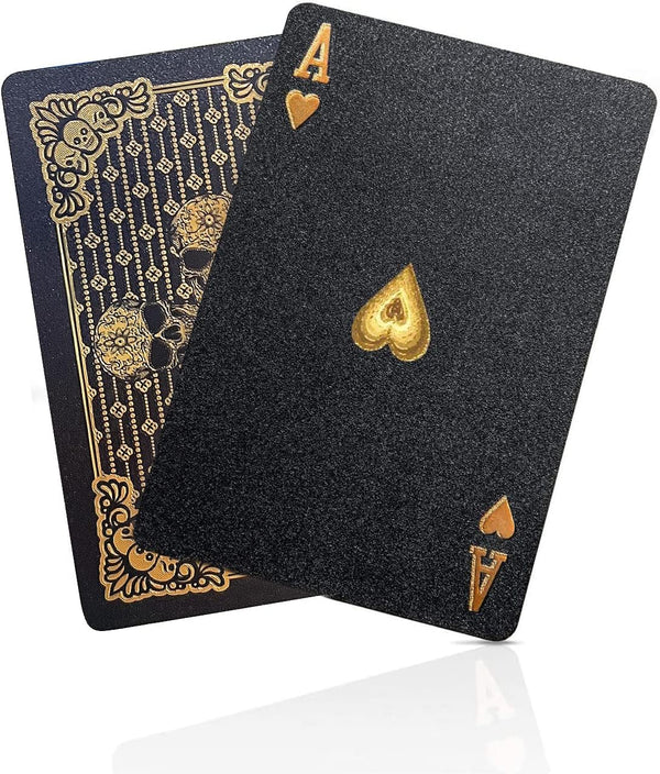 Diamond Waterproof Black Playing Cards - HD Poker Cards Deck with Gold Skull Design