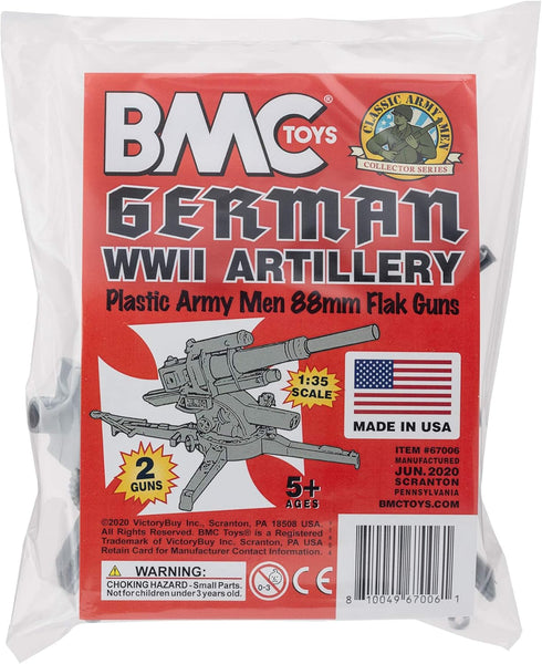 BMC Toys WW2 88mm 2pc BMC Classic German Artillery - Gray Plastic Army Men Accessories