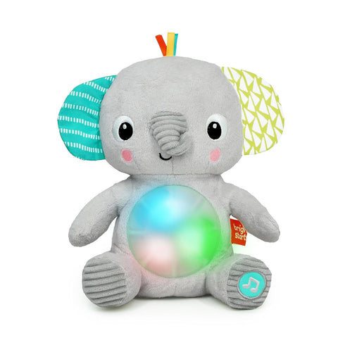 Bright Starts Hug-a-Bye Baby Elephant Stuffed Animal Musical Toy, Soft Soother for Newborns and Up with Songs & Lights