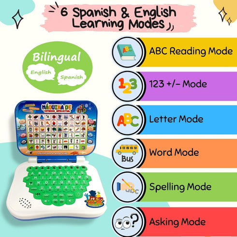 ZEENKIND Spanish & English Small Talking Laptop Toy for Kids 2-4 Years, Learn Alphabet, Numbers, Words, Math