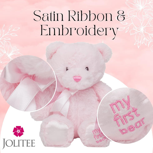 Jolitee My First Bear, 10" Pink Teddy Bear Stuffed Animal for Baby Newborn