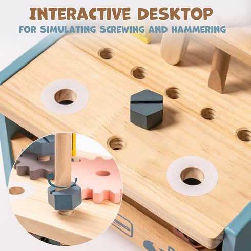 Set 3 4 5 ROBUD Mini Wooden Play Tool Workbench for Kids Toddlers - Montessori Toys for Years Old Boys Girls