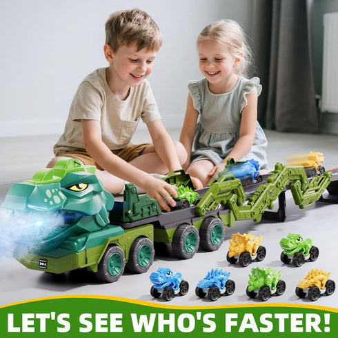 10 1 9 3-5 3 4 5 6 7 8 IHAHA in Dinosaur Truck Toys with Dino Cars for Kids Years, Dino Carrier Truck with Foldable