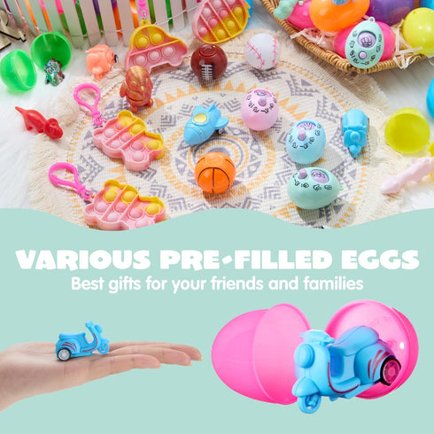 24 JJOYIN Pcs Prefilled Easter Eggs with Assorted Toys, Filled with Easter Toys, Easter Basket Stuffers for Kids
