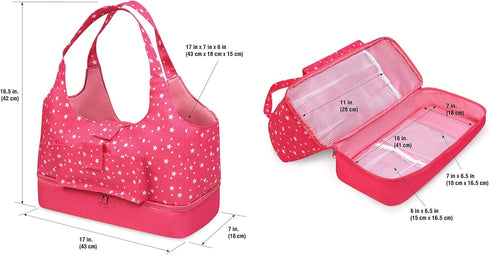 Badger Basket On-The-Go Travel Tote and Storage Bag for 18 inch Dolls - Pink Stars