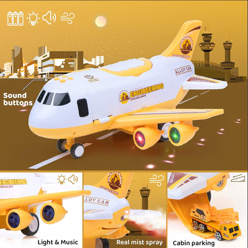 3+ Interactive Airplane Toy with Toy Cars - Toy Airplane with Lights, Music, Jet Mist Effect & Play Mat