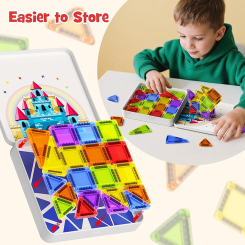 Niukdier Set 60pcs 3+ Magnetic Tiles Mini Travel Toddler Magnetic Blocks Building Kids Toys, Montessori Preschool