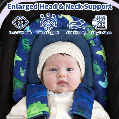 2-in-1 Set Baby Car Seat Head Support with Extra Headrest, Babybody Supports with Shoulder Pads for Newborn, Adjustable