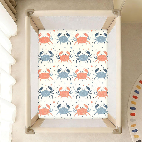 KICPOAY 39x27 Baby Boys Girls Crib Sheets Crabs Beach Fitted Crib Sheets for Standard Baby Mattress