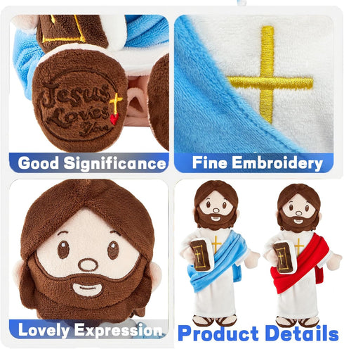 13" Jesus Plush Doll Jesus Plushie Stuffed Toy with Book Christian Stuff Religious for Kids Christening Easter (Red)