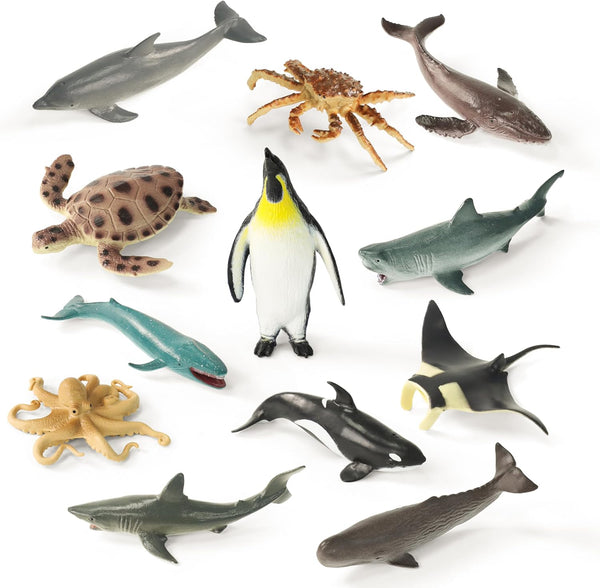 RECUR Shark Toys Cake Topper for Kids Boys Sea Creatures Octopus Mini