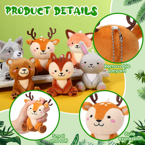 12 4'' Pcs Mini Woodland Stuffed Animals Bulk Woodland Cute Animal Plush Toys Bear Rabbit Raccoon Fox Deer for Baby