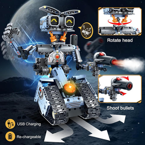 Set- 5 1 Elephant/Bulldozer/Tank/Tracked 12+ HiWEEGO Changeable LED Eyes Robot Building in Remote & App-Controlled