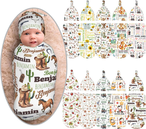 Kegono Personalized Cowboy Swaddle Blanket Boy Girl Newborn Essentials,Custom Baby Cowboy Swaddle Blanket