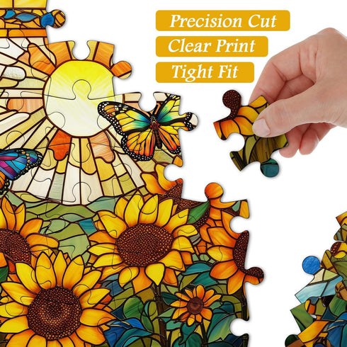PICKFORU Stained Glass 1000 Piece Puzzles for Adults, Sunflowers and Butterfly Flower Home Decor