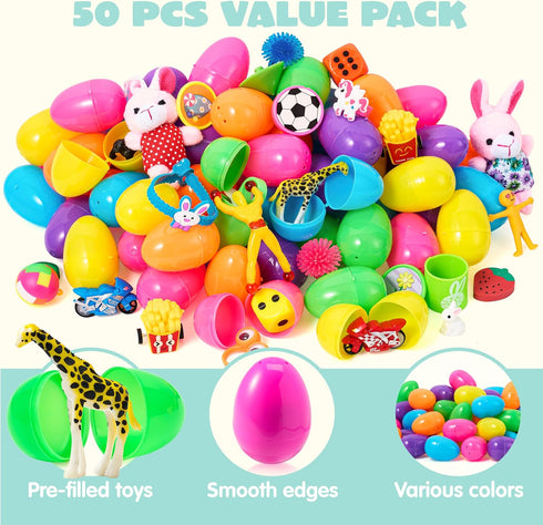 50 48 2 JOYIN Pcs Prefilled Easter Eggs with Toys, Bright Colorful and Pcs Gold Filled Plastic Eggs with Toys