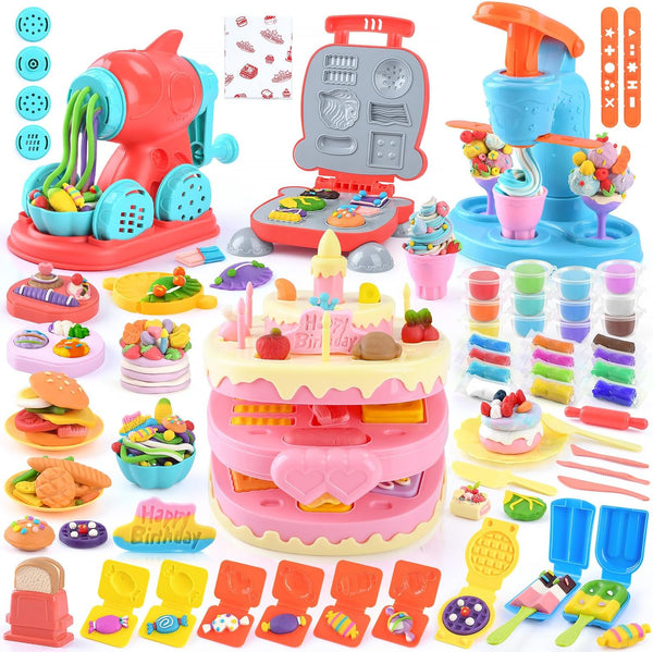 WeeHomm 4 in 1 Color Dough Set Kitchen Creations with Ice Cream/Cake/Noodle/Hamburger