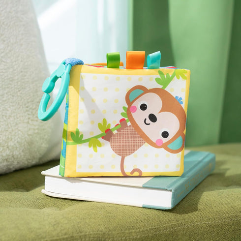 0+ Bright Starts Safari Buddies Soft Book, Crinkle Plush Pages with Lion, Monkey, Elephant & More, Baby's First Book
