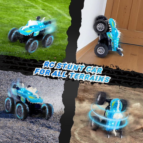 with360 4-7 JICUICUI Dinosaur Monster Truck Toys - Remote Control Monster Truck with Light, Mini Dinosaur Toys