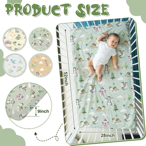 VitalCozy 4 Set 52 28 8 Inches Pcs Watercolor Dragon Crib Sheet Newborn Bedding Nursery Baby Sheets for Girl Boys Baby