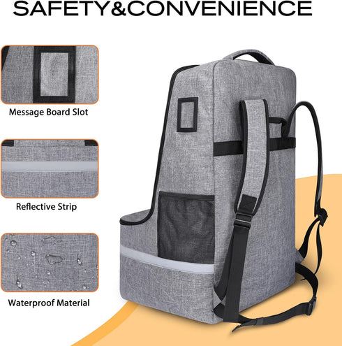 Backpack LARIPOP Car Seat Travel Bag for Airplane Gate Check Approved, Padded with Adjustable Straps, Reflective Strips