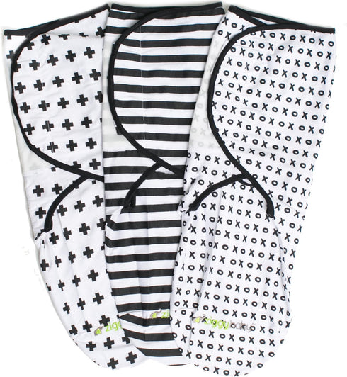 Ziggy Baby Adjustable Baby Swaddles, 0-3 Months, 3 Pack, Soft Cotton Black & White, Newborn Swaddle Blankets